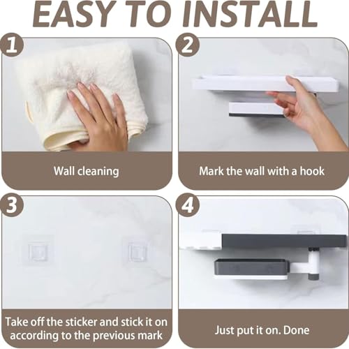 Image of Wall Mounted Bathroom Shelf | ABS Plastic No-Drill Self Adhesive Organizer | Waterproof Shelf for Bathroom & Kitchen (Black & White, Pack of 1)