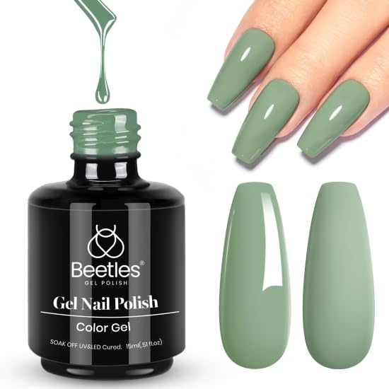 beetles Green Gel Nail Polish, Eucalyptus Olive Sage, 15ml (0.51 Fl Oz) | Bright Summer Nail Art - main product image