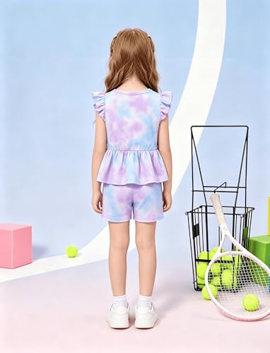 Image of Girls Summer Outfits Toddler Baby Girls Short Sets 2 Piece Clothing Set Flutter Sleeve Shirt and Short 2-7 Years