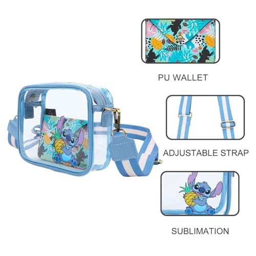 Stitch Clear Purse Set - Disney Handbag Bundle with Cute Crossbody Bag for Women Plus Water Bottle, More | Stitch Transparent Purse for Stadiums Set3