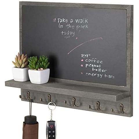 MyGift Wall Mounted Chalkboard Sign with Storage and Hooks Cover