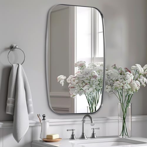 ANDY STAR Oval Mirror for Bathroom, 24x30 Brushed Nickel Oblong Bathroom Mirror for Vanity with Stainless Steel Metal Frame, Modern Anti Rust Wall Mounted