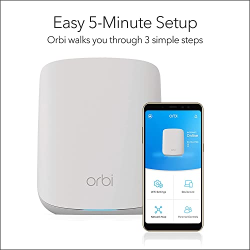 Image of Netgear Orbi Whole Home Dual Band Mesh WiFi 6 System (RBK352) - Router with 1 Satellite Extender | Coverage up to 3,000 sq. ft. and 30+ Devices | AX1800 WiFi 6 (Up to 1.8Gbps), White, Medium (RBK352-100EUS)