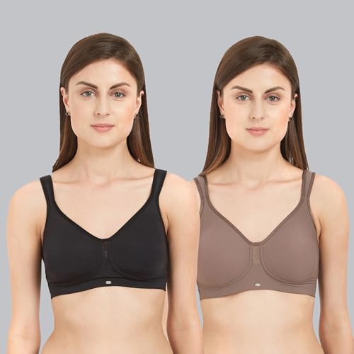 Image of SOIE Women Solid Full Coverage Polyamide Spandex Minimiser Non Padded Non Wired Bra Combo Pack of 2