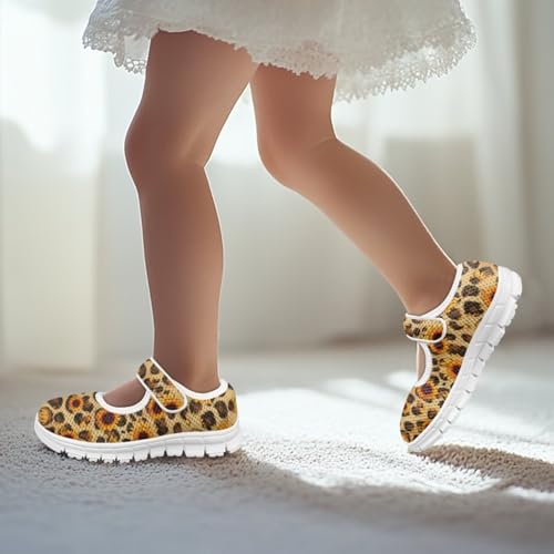 Leopard,Cow Print Toddler Mary Jane Shoes Girls Dress Shoes Breathable School Sneakers for Party,Wedding,Casual Wear4
