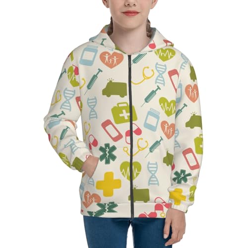 Medical Icons Kid Hoodies Boys Zip Up Sweatshirts Girls Pullover with Pocket3