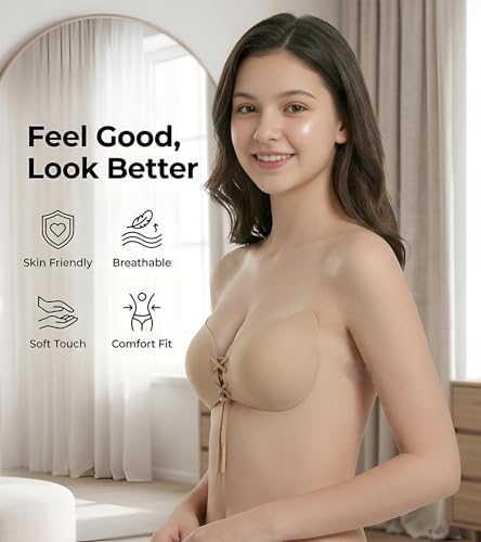 Image of DClub Strapless Sticky Bra Invisible Backless Stick on Bra Push up Lift Bras for Women Dress Reusable Silicone Nipple Covers