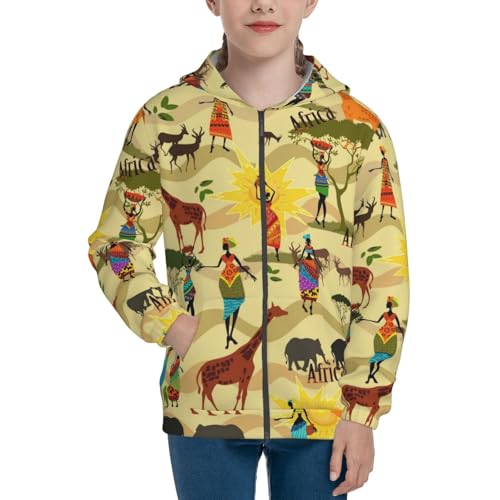 Ethnic African Kids Pullover Hoodies Boys Zip Up Sweatshirts Girls Athletic Clothes with Pocket3
