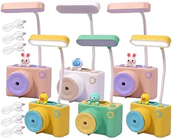 Toyshine Pack Of 6 Rechargeable Led 3 In 1 Desk Lamp With Pen Holder And Sharpener | Light For Study Room Home Office | Birthday Return Gifts Party Favors - Multicolor - Plastic