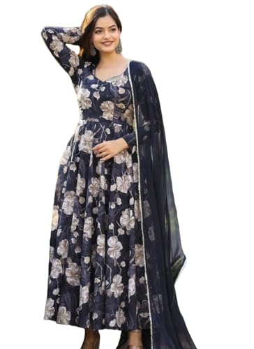 Image of LookMark Womens Kurta Set in Navy Blue Floral Color and Georgette Fabric With Only Dupatta