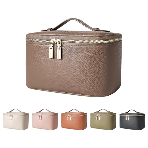 Rownyeon バニティポーチ メイクポーチ 化粧ポーチ クッションポーチ 大容量 ブラシポケット トラベル 防水 軽量 持ち運び かわいい おしゃれ 化粧道具 グレー