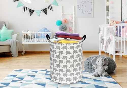 Image of Collapsible Kids Laundry Basket Clothes Hamper, Foldable Storage Organizer Bin, Toy Clothes Storage with Handles for Boys Girls Bedroom, Room Decor (Elephant)