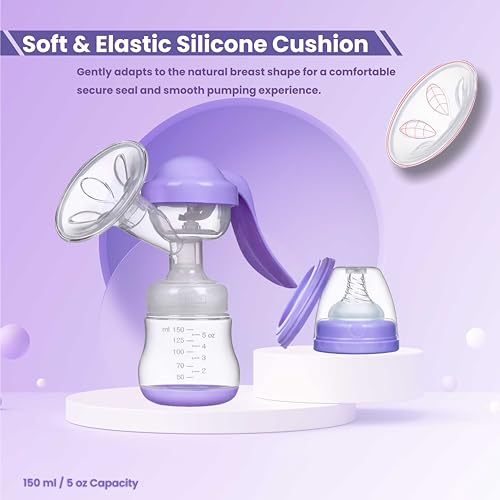 Image of ARDAKI Breast Pump for Feeding Mothers, 3 Level Suction Adjustment, Flexible Silicone Massage Cushion & Ergonomic Handle for Easy & Painless Breast Milk Expression, Manual Breast Pump, BPA Free