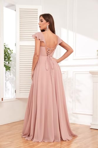 VCCICANY Ruffle Chiffon Bridesmaid Dresses with Slit Pleated Prom Dress with Pockets Evening Formal Gown2