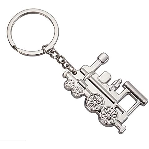 IKAAR Steam Train Keyring Metal Cartoon Train Keychain Gift Idea Silver Cover