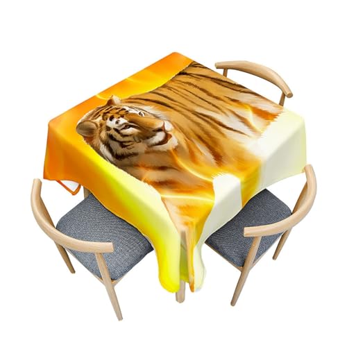 Fasbuy Mantel Cuadrado Antimanchas, Manteles de Mesa Cuadrada de Poliéster Patrón Tigre 3D Protector para Mesa de Centro Lavable para Fiesta Cocina Jardín, 4 Pinza (Tigre 4,85x85cm)