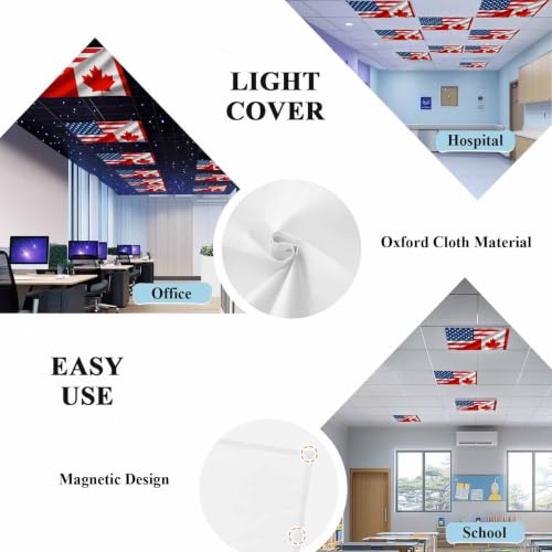 Habtucy Red Blue American Flag Magnetic Fluorescent Light Covers for Ceiling Lights 2x4 Ft, Modern Maple Leaf Office Classroom Kitchen Drop Ceiling Light Covers Lighting Filters Shade Panel 3 Packs - Image 5