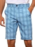 Lars Amadeus Blue Plaid Shorts for Men's Straight Fit Comfort Flat Front Checked Shorts 30 Blue