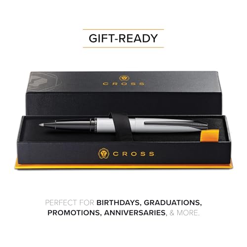 Image of Cross ATX Luxury Brushed Chrome Rollerball Pen with Modern Metal Finish - Medium Point, Smooth Writing, Presented in Premium Gift Box