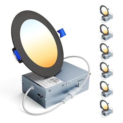 Ensenior 6 Pack 4 Inch LED Recessed Light, Dimmable, 2700K-5000K 5CCT, 750LM High Brightness, 9W 120V, Damp Rated, Ultra-Thin Canless Wafer Light, Black - ETL & FCC & IC