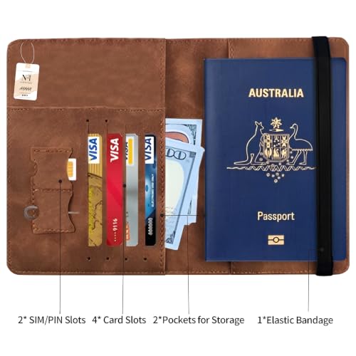 Image of NFI essentials Passport Holder Cover Wallet Travelling RFID Blocking PU Leather Card Case Organiser International Travel Must Haves Accessories for Women Men (Brown)