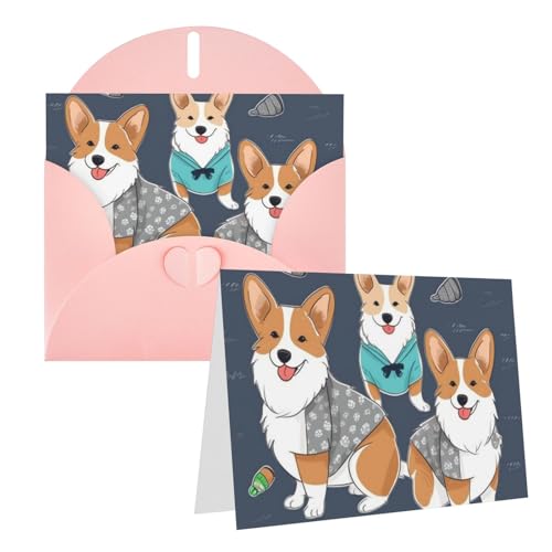 FHEDVBN 着ている服 コーギー 犬 グリーティングカードセット ブランクカード 4x6インチ バースデーカード ウェディングカード お見舞いカード サンキューカード 封筒付きメモカード あらゆる機会に