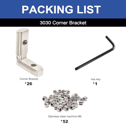 Image of 24pcs Seekliny 3030 Aluminum Extrusion Connector Corner Bracket Joining 3030 Hardware T-Slotted Accessories V-Slot with Screws for 8020 Aluminum Profile 3D Printer Frame Spare Parts Silver