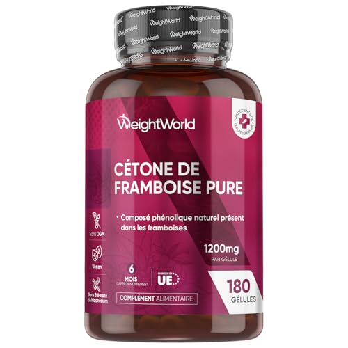 Cétone de Framboise Pure 1200mg - 180 Gélules Vegan Multi-Usages pour 6 Mois - Cétones Exogènes avec Extrait de Framboises, Regime Keto Gelules Raspberry Ketone Pure