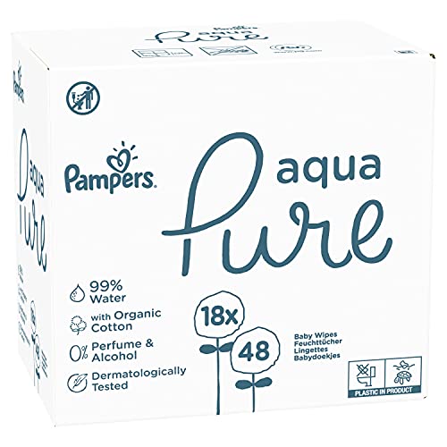 Pampers Aqua Pure Billendoekjes, 864 Babydoekjes (18 x 48 Doekjes), Gemaakt met 99% Puur Water + Biologisch Katoen… - Afbeelding 3