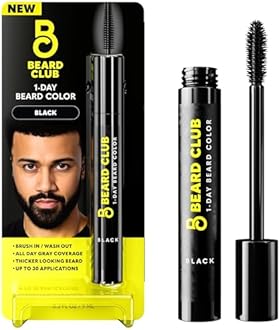 The Beard Club 1 Day Temporary Beard Dye for Men - Black Beard, Mustache & Eyebrow Color for a Fuller, Well-Defined Look, Water & Sweat Resistant, Up to 30 Applications, 0.3 fl oz