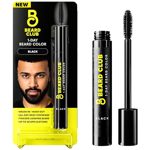 The Beard Club 1 Day Temporary Beard Dye for Men - Black Beard, Mustache & Eyebrow Color for a Fuller, Well-Defined Look, Water & Sweat Resistant, Up to 30 Applications, 0.3 fl oz