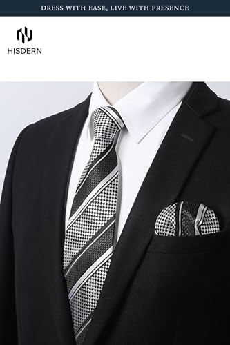 Image of HISDERN Mens Dress Shirt with Tie Pocket Square Set Classic Button Down Shirt Matching Tie Long Sleeve Shirts