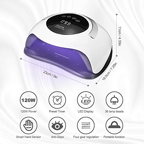 image for UV LED Nail Lamp, HALOVIE Nail Dryer 120W for Gel Polish with 4 Timers