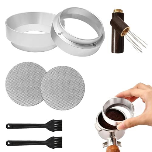 ZOCONE 2 Piezas Anillo Dosificador Cafe Accesorios con Pantalla de Disco Cafe 51mm Agitador de Cafe Agujas, Aluminio Embudo Dosificador Magnético para Portafiltro, WDT Coffee Tool para Espresso