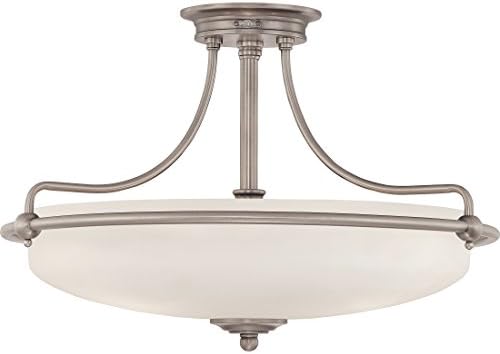Quoizel Griffin Semi-Flush Mount Ceiling Light, 21 Inch 4-Light Antique Nickel Opal-Etched Frosted Glass Shade, Hanging Light Fixture for Hallway, Kitchen, Bedroom, Dining, Farmhouse or Office