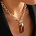 PLOUTOS Chunky Gold Paperclip Chain Toggle Necklace for Women With Tortoiseshell Resin Oval Pendant Statement Collarbone Jewelry Gift For Fashion Women (Gold)
