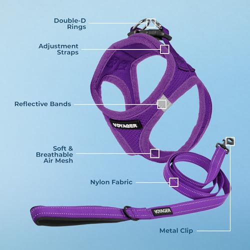 Image of Voyager Step-in Air All Weather Mesh Harness and Reflective Dog 5 ft Leash Combo with Neoprene Handle, for Small, Medium and Large Breed Puppies by Best Pet Supplies - Purple (Matching Trim), XL