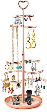 SRIWATANA Jewelry Stand Organizer Metal Jewelry Holder with Electroplating Appearance for Necklace Earrings Rings Rose Gold
