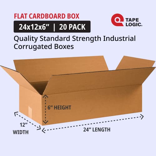 Image of TAPE LOGIC 24x12x6 Flat Corrugated Boxes, Flat, 24L x 12W x 6H, Pack of 20 | Shipping, Packaging, Moving, Storage Box for Home or Business, Strong Wholesale Bulk Boxes