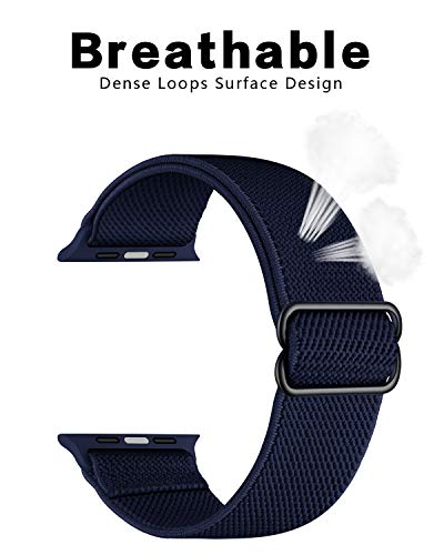 Image of AMANECER Stretchy Nylon Band Compatible with Apple Watch Ultra 3 /2 /1 SE Series 11 /10 /9 /8 /7 /6 /5 /4, Adjustable Braided Elastic Sport Loop Rugged Straps for iWatch Women Men (Navy Blue, 44 /45 /46 /49MM)
