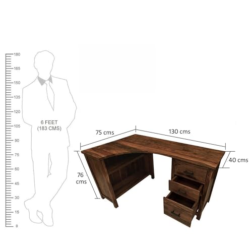 Image of The Attic Illinoi Study Table, Solid Sheesham Wood Left Corner Study Table, Honey Matt