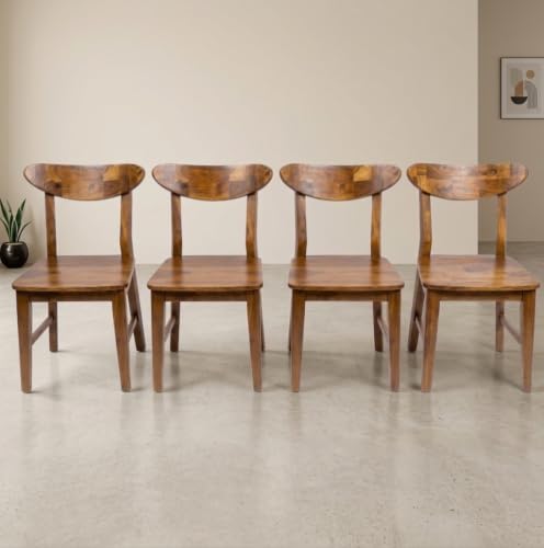 Image of Solid Sheesham Wood Dining Chair | Wooden Back Cut Dining Chair Set of 4 | Chairs for Dining Room | Study Room | Office | Finish Color - Honey Teak Finish |