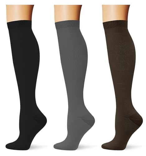 Image of (3 pairs) Compression Socks 20-30 mmHg Long Knee High Socks for Women Men Support Athletic Travel Daily Wear