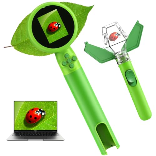 Kids Microscope with Bug Catcher Kit, 1080P Digital Mini Handheld Microscope STEM Science Toy with LED Light, Rechargeable, Portable, Supports 64GB TF Card, Educational Gift for Kids Ages 3-12 (Green)