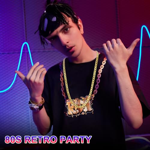 BSBUY Hip Hop Schmuck Zuhälter Kostüm Rapper Hip Hop Accessoires Fancy Dress Damen 60cm Große Gold Halskette Herren Party-Accessoire für 80s/90s Fasching Mottoparty Karneval Party Faschingskostüme-C