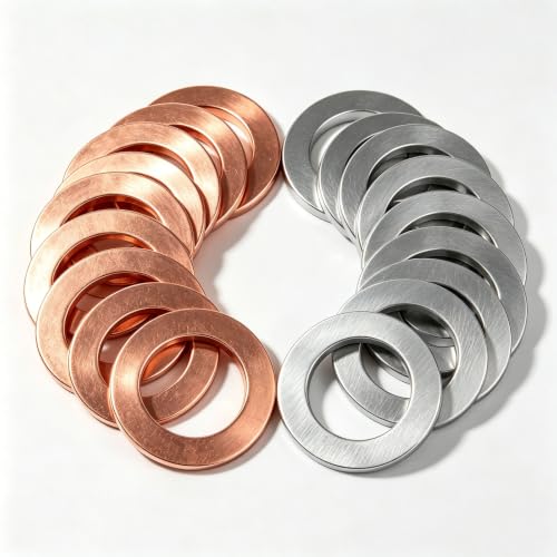 Image of 30PCS Oil Drain Plug Gasket,14mm Copper and Aluminum Crush Washers Assortment Kit,Automotive Replacement Drain Plug Gaskets-OEM 007603-014106 /OEM 94109-14000