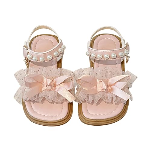 Girl Sandals Flower Girl Summer Dress Shoes Open Toe Pearl Mesh Soft Sole Flats Kids Wedding Party Bow Flower Pumps