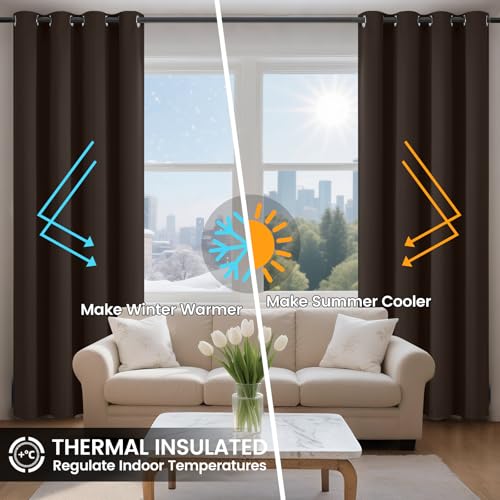 Image of COSVIYA 100% Chocolate Brown Blackout Curtains for Kids Room 63 Inch Length