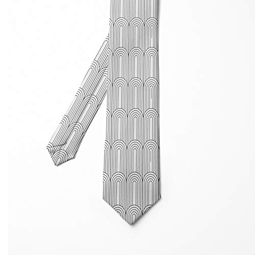 Lunarable Abstract Necktie, Art Deco Design Elements, 3.7", White Charcoal #TOP1