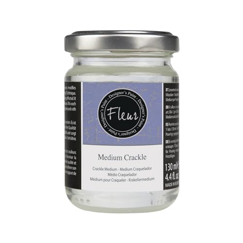 FLEUR DESIGNER'S PAINT | Medium per Effetto Crackle, 130 ml, Trasparente, Base Acqua, Per ottenere Oggetti e Superfici con effetto Screpolato ed Antico, Adatto su Qualsiasi Materiale.